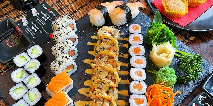 Sushi sety s 8 až 52 kousky: maki, nigiri a další rolky s rybami i zeleninou