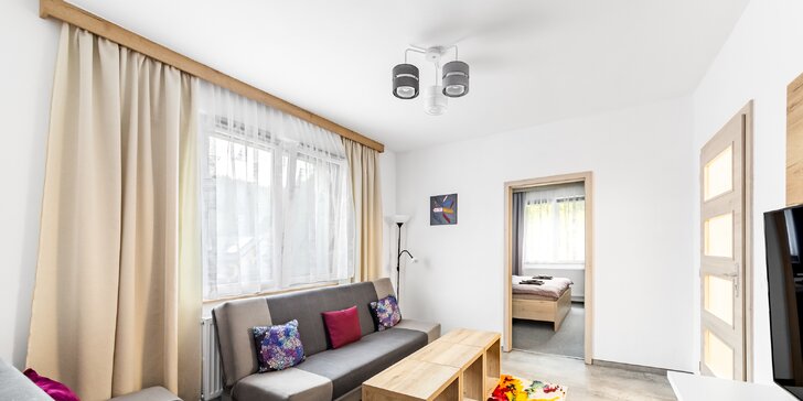 Apartmán v Jeseníkách až pro 6 osob: 2 ložnice, zahrada s grilem, vybavená kuchyně