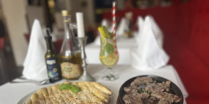 4chodové menu pro dva: mušle, risotto, ryba nebo hovězí steak i láhev vína