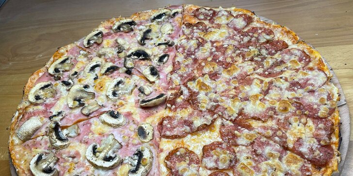 Jedna nebo dvě pizzy dle výběru vč. krabice: různé druhy, pizza hotová do 15 minut, 45 cm