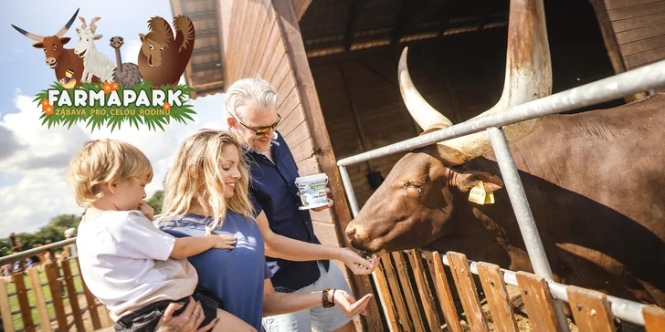 Celodenní vstup do Farmaparku včetně všech atrakcí a kyblík krmení nebo plyšák