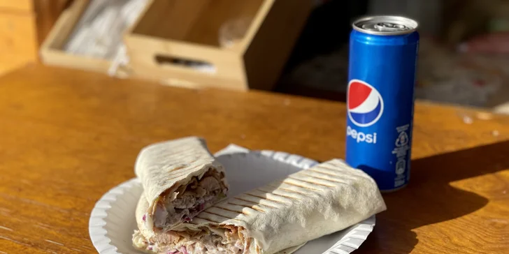 Kebab v tortille a nápoj na odnos s sebou pro 1 nebo 2 osoby