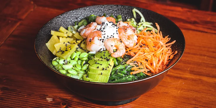 Havajské dobroty dle výběru: teriyaki chicken, vege bowl nebo shrimp bowl