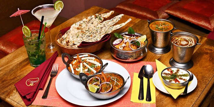 Indická restaurace: menu dle výběru pro 1–2 osoby včetně dezertu