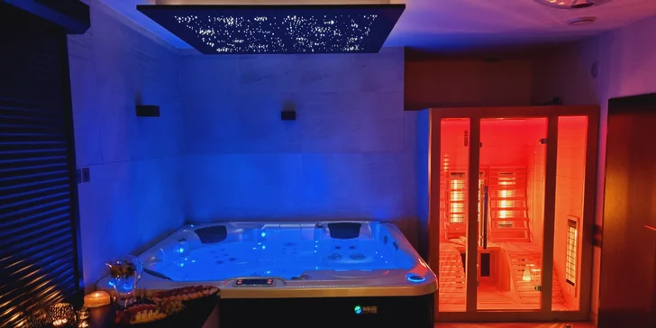 Privátní wellness s romantickou výzdobou: občerstvení, vířivka, sauna i masáž