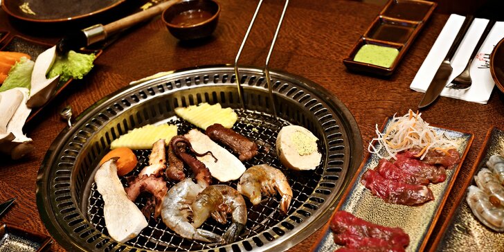 Luxusní degustační menu na gril: japonské hovězí Wagyu, krevety i chobotnice a lahev vína