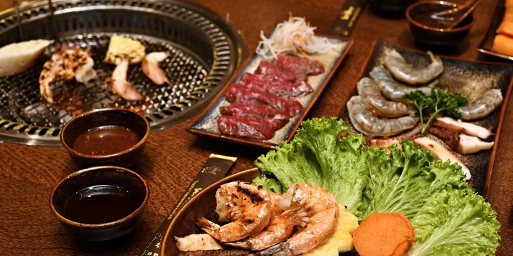 Luxusní degustační menu na gril: japonské hovězí Wagyu, krevety i chobotnice a lahev vína