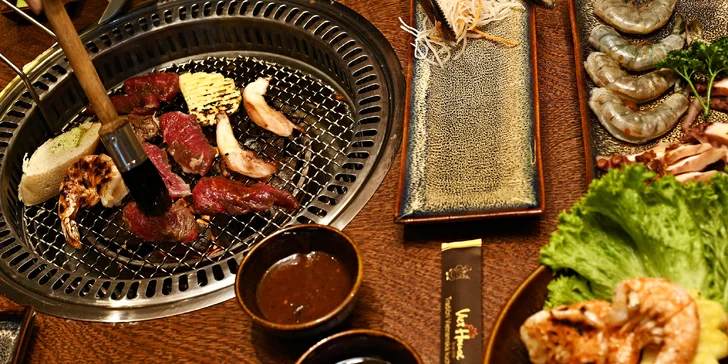 Luxusní degustační menu na gril: japonské hovězí Wagyu, krevety i chobotnice a lahev vína