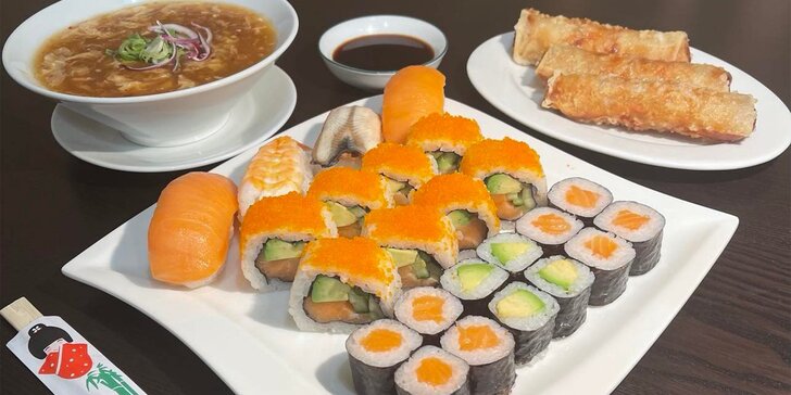 Bohaté sushi sety: maki, nigiri, california rolls a k tomu pho, miso, tom yam či jiná polévka
