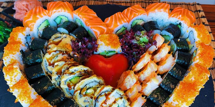 Sushi sety s 28, 63 a 64 kousky: maki, nigiri a další rolky s rybami i zeleninou
