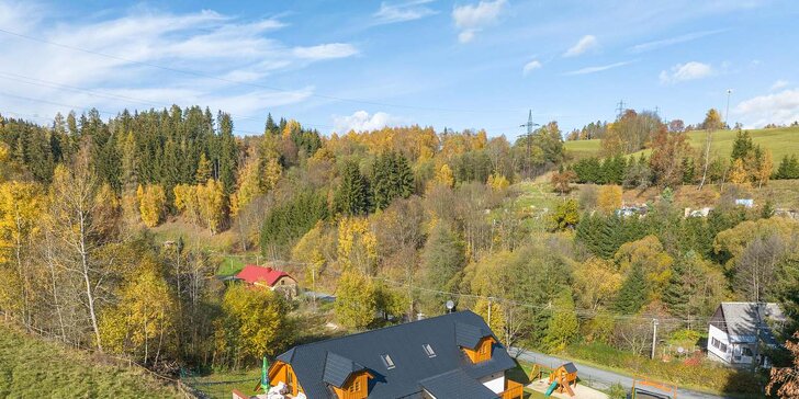 Nádherná chata v Jeseníkách až pro 20 osob: vybavená kuchyně, terasa s grilem, biotop a wellness