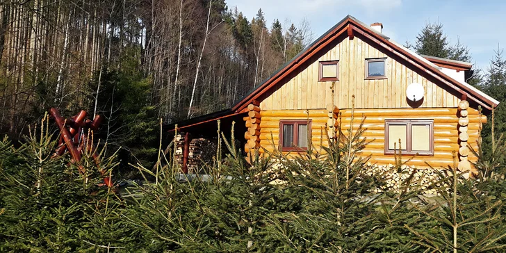 Ubytování v kanadském srubu v Jeseníkách až pro 10 osob: kuchyňka i termální káď a sauna