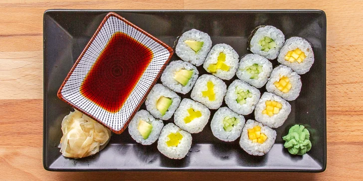 Vršovické Japonsko: set až 24 kusů sushi s avokádem, tuňákem i máslovou rybou i s polévkou