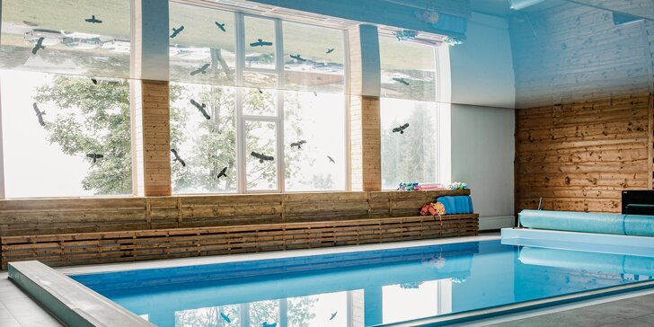 Moderní hotel na Šumavě: polopenze i neomezený vstup do vyhřívaného bazénu a sauny