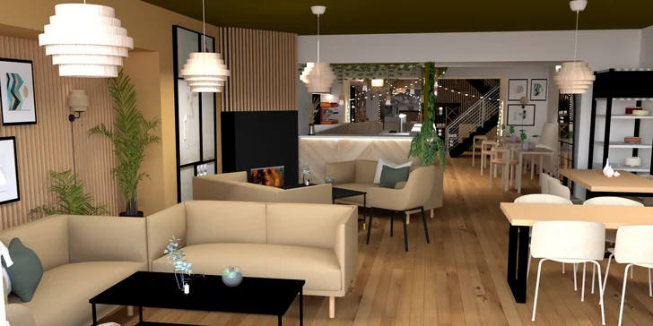 Stylová kavárna v srdci města – útulný prostor, kde se mísí moderní design s příjemnou atmosférou pro setkávání.