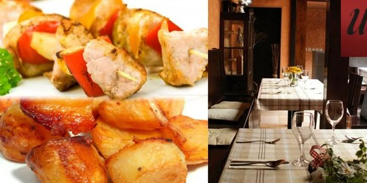 Jen 90 Kč za vepřové ražniči s opečenou slaninou, cibulkou a pečenými bramborami v hodnotě 170 Kč. Radost z dobrého jídla ve stylové restauraci Penzionu U Jana se slevou 47%.