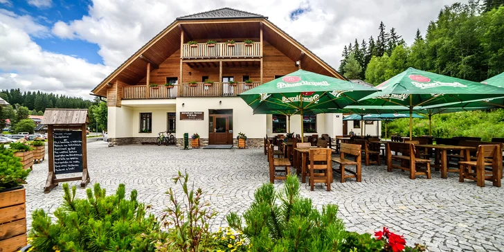Pobyt v příjemné chatě v srdci Šumavy: polopenze i káva a zákusek