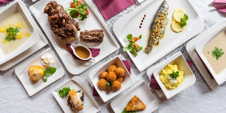 4chodové degustační menu jesenických specialit: pstruh, husarská pečeně i bramboračka a piroh