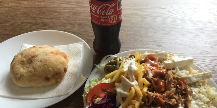 Hovězí či kuřecí kebab v chlebu i tortille, velký box i celé menu s hranolky a nápojem