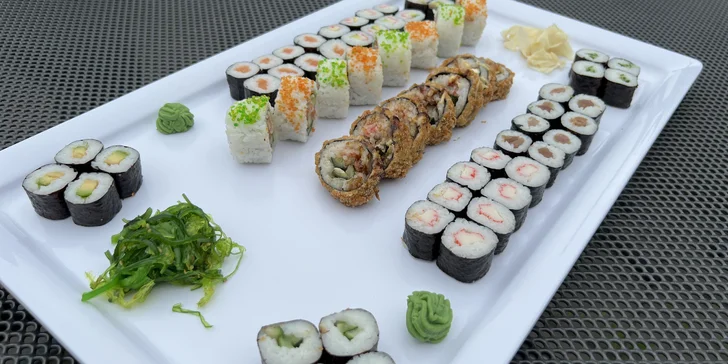 Sushi sety s 63 až 106 ks: maki, nigiri i tempura s rybami i zeleninou