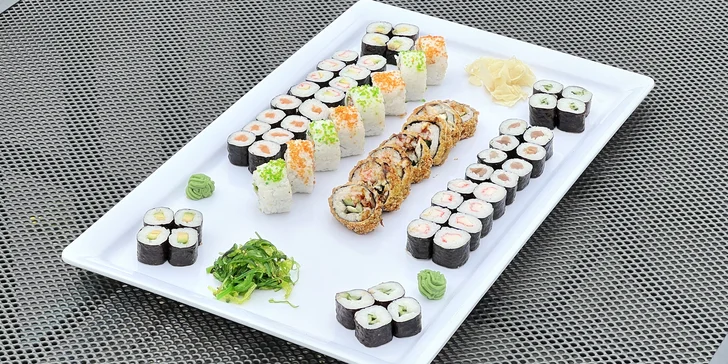 Sushi sety s 63 až 106 ks: maki, nigiri i tempura s rybami i zeleninou