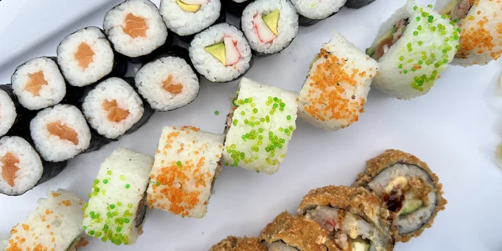 Sushi sety s 63 až 106 ks: maki, nigiri i tempura s rybami i zeleninou