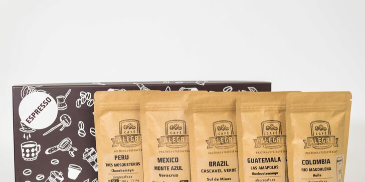 Degustační sety zrnkové kávy: 5 druhů pro přípravu espressa či filtru