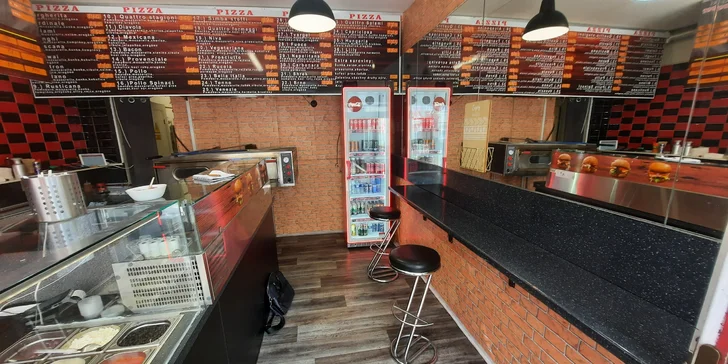 2× pizza nebo burger v Králově Poli: kolo se šunkou i žampiony, v bulce hovězí či kuřecí stripsy