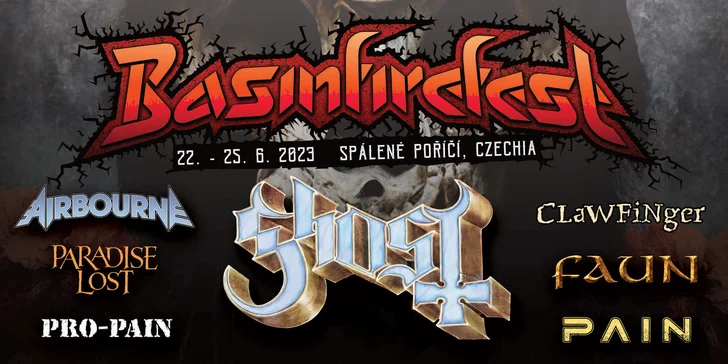 Čtyřdenní vstupenka na metalový festival Basinfirefest 2023: Ghost, Ville Valo, Airbourne, Clawfinger a další