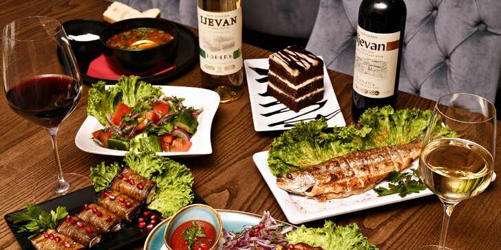 Hostina jako na Kavkaze v restaurantu Ararat: 4chodové degustační menu i s lahví vína pro 1 či 2 gurmány