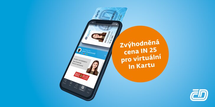 České dráhy: sleva na aplikaci IN 25 do Virtuální In Karty, díky které budete mít výhodnější jízdenky