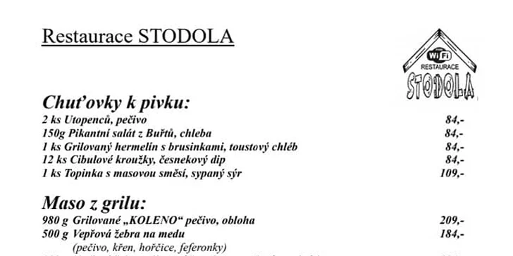 Otevřený voucher do restaurace Stodola v Ústí nad Labem: 250 či 500 Kč na jídla i nápoje