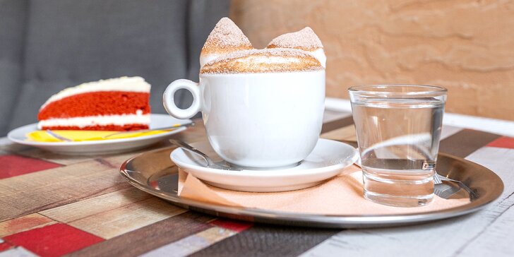 V milé společnosti: káva a slaďoučký dezert dle výběru v kočičí kavárně pro 1 nebo 2 osoby