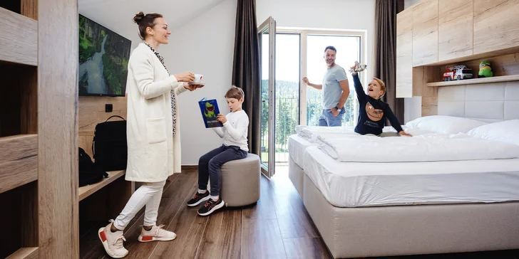 Slovinské Alpy: moderní ubytování pro pár i rodinu, výlety, polopenze i adrenalin, 2 děti zdarma