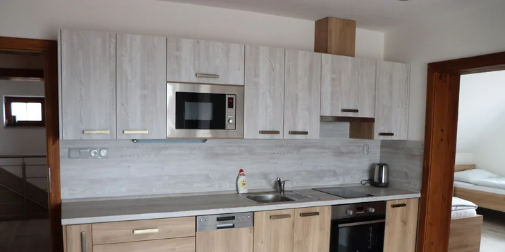 Apartmány v Horní Plané s výhledem na Lipno: venkovní posezení s grilem, infrasauna