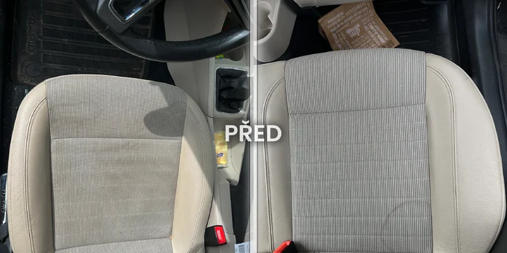 Čištění interiéru auta: vysátí, tepování textilních i kožených sedaček, oživení plastů, provonění