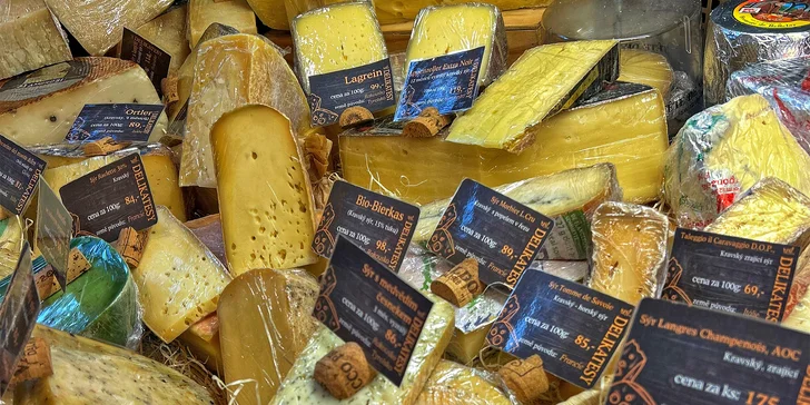 Vouchery do obchodu s delikatesami v Podolí: sýry, uzeniny, olivy, pečivo i vína a bio limonády