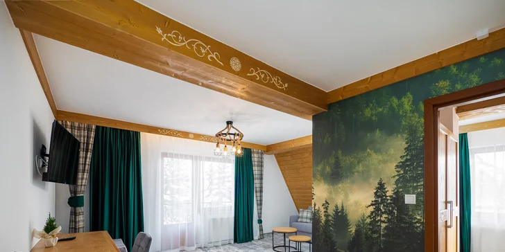 Lesní apartmány blízko aquaparku Terma Bania: privátní wellness, snídaně a slevy na zábavu