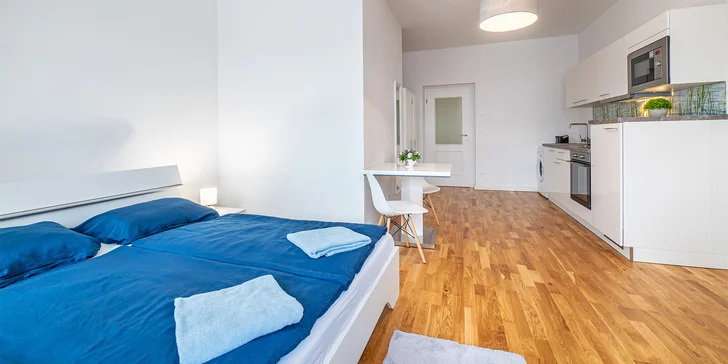 Pohoda v centru Prahy pro 2–4 osoby: moderní apartmány s kuchyňkou
