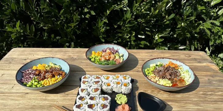 Poke bowl podle výběru ze 6 druhů i sushi sety na odnos s sebou