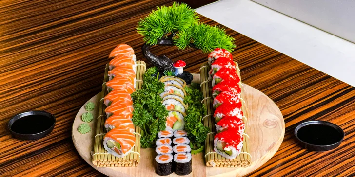 Pestré sushi sety 30, 52 nebo 74 rolek: s rybami, avokádem i krabem