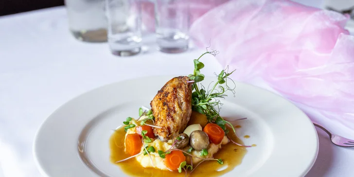 6chodové menu v zámecké restauraci i wellness pro 2 os.: jelení hřbet, kohout na víně i račí polévka