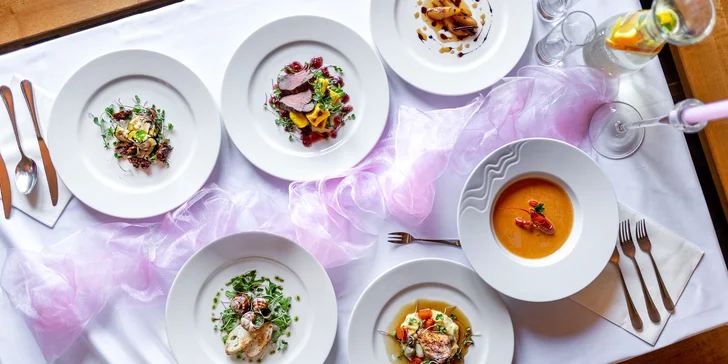 6chodové menu v zámecké restauraci i wellness pro 2 os.: jelení hřbet, kohout na víně i račí polévka