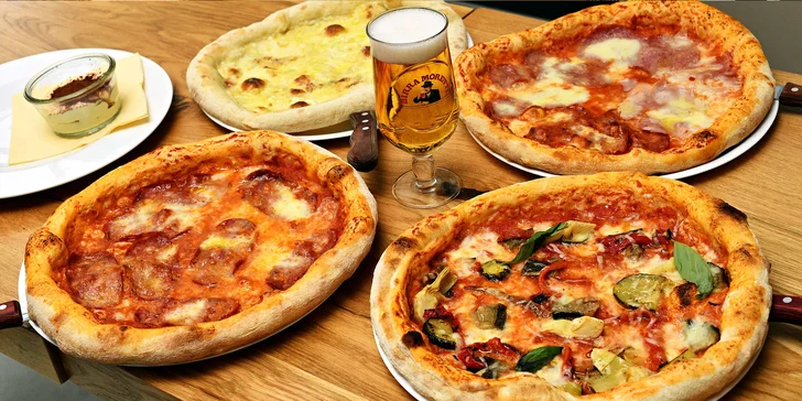 Pravé italské menu v samém centru Prahy: pizza dle výběru, tiramisu, pivo i sklenka či rovnou lahev vína