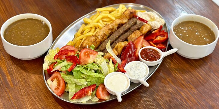 Orientální speciality u Václavského náměstí: falafel, šiš kebab, mix grill či nálož dobrot pro 4 lidi
