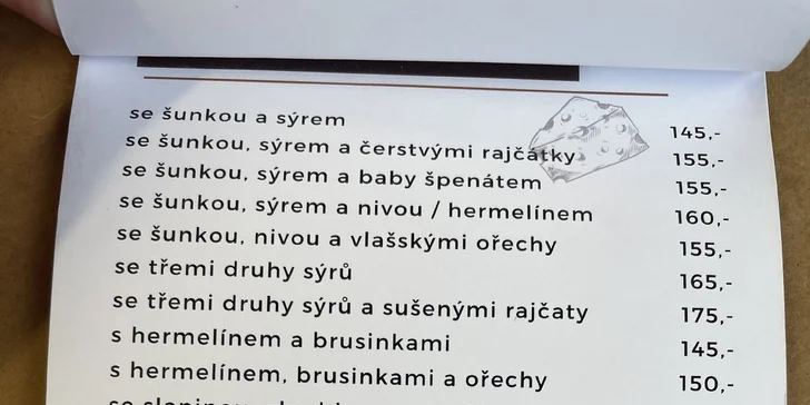 Sladká či slaná palačinka dle výběru a káva, horká čokoláda, limo nebo čaj pro 1-2 osoby