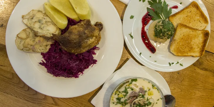 Svatomartinské menu: dozlatova pečené stehno, červené zelí, paštička, kaldoun i perník