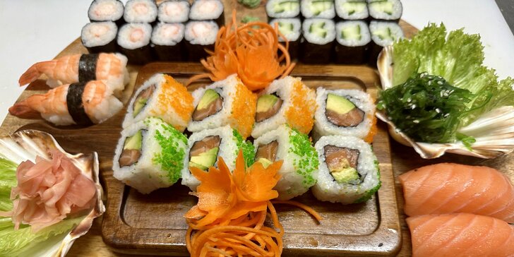 Sety 24-50 rolek sushi: s okurkou, avokádem, lososem i chirashi