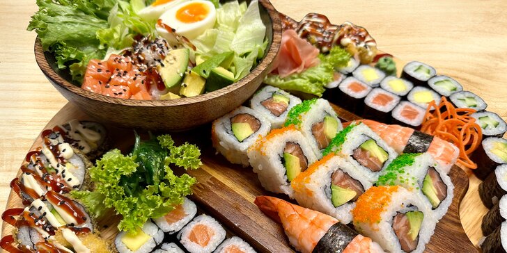 Pestré sushi sety: 24–50 ks s avokádem, krevetami nebo i chirashi