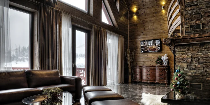 Pobyt s noblesou: luxusní chaty s výhledem na Belianské Tatry, vlastní sauna a jacuzzi na terase